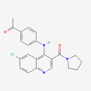 molecular formula C22H20ClN3O2 B2848246 1-(4-((6-Chloro-3-(pyrrolidine-1-carbonyl)quinolin-4-yl)amino)phenyl)ethanone CAS No. 1358267-24-9