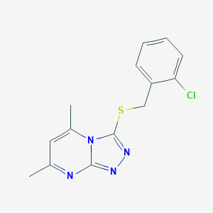 molecular formula C14H13ClN4S B284825 3-[(2-Chlorobenzyl)thio]-5,7-dimethyl[1,2,4]triazolo[4,3-a]pyrimidine 