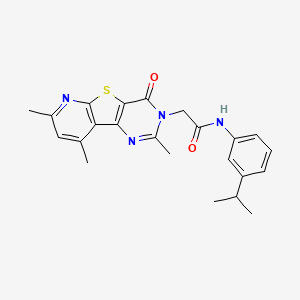N-(3-Propan-2-ylphenyl)-2-(4,11,13-trimethyl-6-oxo-8-thia-3,5,10-triazatricyclo[7.4.0.02,7]trideca-1(9),2(7),3,10,12-pentaen-5-yl)acetamide