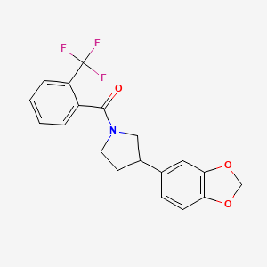 molecular formula C19H16F3NO3 B2848257 (3-(Benzo[d][1,3]dioxol-5-yl)pyrrolidin-1-yl)(2-(trifluoromethyl)phenyl)methanone CAS No. 2034494-26-1