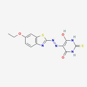 molecular formula C13H11N5O3S2 B2848259 5-(2-(6-ethoxybenzo[d]thiazol-2-yl)hydrazono)-2-thioxodihydropyrimidine-4,6(1H,5H)-dione CAS No. 304684-69-3