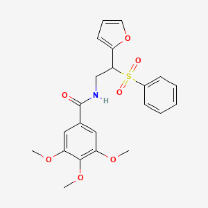 molecular formula C22H23NO7S B2848269 N-[2-(benzenesulfonyl)-2-(furan-2-yl)ethyl]-3,4,5-trimethoxybenzamide CAS No. 896314-36-6