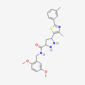 B2848272 N-[(2,5-dimethoxyphenyl)methyl]-5-[4-methyl-2-(3-methylphenyl)-1,3-thiazol-5-yl]pyrazolidine-3-carboxamide CAS No. 1297612-24-8
