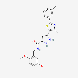 molecular formula C24H24N4O3S B2848272 N-[(2,5-dimethoxyphenyl)methyl]-5-[4-methyl-2-(3-methylphenyl)-1,3-thiazol-5-yl]pyrazolidine-3-carboxamide CAS No. 1297612-24-8