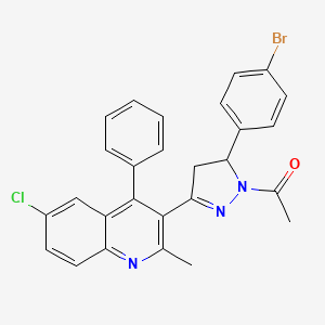 molecular formula C27H21BrClN3O B2848275 1-(5-(4-bromophenyl)-3-(6-chloro-2-methyl-4-phenylquinolin-3-yl)-4,5-dihydro-1H-pyrazol-1-yl)ethanone CAS No. 392321-62-9