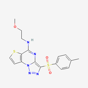 molecular formula C17H17N5O3S2 B2848286 N-(2-methoxyethyl)-3-tosylthieno[2,3-e][1,2,3]triazolo[1,5-a]pyrimidin-5-amine CAS No. 892732-55-7