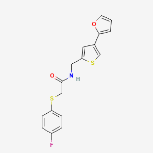 molecular formula C17H14FNO2S2 B2848291 2-[(4-fluorophenyl)sulfanyl]-N-{[4-(furan-2-yl)thiophen-2-yl]methyl}acetamide CAS No. 2380032-87-9