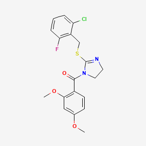 molecular formula C19H18ClFN2O3S B2848299 [2-[(2-Chloro-6-fluorophenyl)methylsulfanyl]-4,5-dihydroimidazol-1-yl]-(2,4-dimethoxyphenyl)methanone CAS No. 851802-79-4