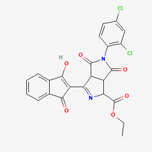 molecular formula C24H16Cl2N2O6 B2848309 ethyl 5-(2,4-dichlorophenyl)-3-(1,3-dioxo-1,3-dihydro-2H-inden-2-yliden)-4,6-dioxooctahydropyrrolo[3,4-c]pyrrole-1-carboxylate CAS No. 321522-11-6
