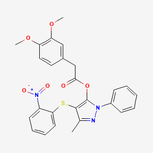 molecular formula C26H23N3O6S B2848310 [5-Methyl-4-(2-nitrophenyl)sulfanyl-2-phenylpyrazol-3-yl] 2-(3,4-dimethoxyphenyl)acetate CAS No. 851126-25-5