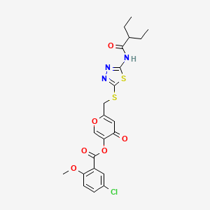 molecular formula C22H22ClN3O6S2 B2848314 6-(((5-(2-ethylbutanamido)-1,3,4-thiadiazol-2-yl)thio)methyl)-4-oxo-4H-pyran-3-yl 5-chloro-2-methoxybenzoate CAS No. 877652-11-4