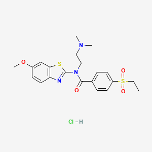 molecular formula C21H26ClN3O4S2 B2848324 N-(2-(dimethylamino)ethyl)-4-(ethylsulfonyl)-N-(6-methoxybenzo[d]thiazol-2-yl)benzamide hydrochloride CAS No. 1215456-25-9