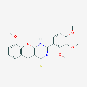 molecular formula C21H20N2O5S B2848327 9-Methoxy-2-(2,3,4-trimethoxyphenyl)-1,5-dihydrochromeno[2,3-d]pyrimidine-4-thione CAS No. 895642-24-7