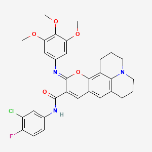molecular formula C31H29ClFN3O5 B2848336 (Z)-N-(3-chloro-4-fluorophenyl)-11-((3,4,5-trimethoxyphenyl)imino)-2,3,5,6,7,11-hexahydro-1H-pyrano[2,3-f]pyrido[3,2,1-ij]quinoline-10-carboxamide CAS No. 1322229-27-5