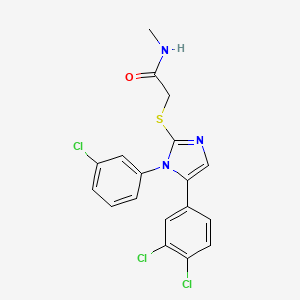 molecular formula C18H14Cl3N3OS B2848345 2-((1-(3-chlorophenyl)-5-(3,4-dichlorophenyl)-1H-imidazol-2-yl)thio)-N-methylacetamide CAS No. 1207037-51-1