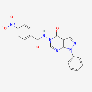 molecular formula C18H12N6O4 B2848381 4-nitro-N-(4-oxo-1-phenyl-1H-pyrazolo[3,4-d]pyrimidin-5(4H)-yl)benzamide CAS No. 899946-14-6