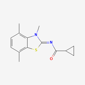 molecular formula C14H16N2OS B2848387 N-(3,4,7-trimethyl-1,3-benzothiazol-2-ylidene)cyclopropanecarboxamide CAS No. 868370-07-4