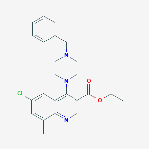 molecular formula C24H26ClN3O2 B284839 Ethyl 4-(4-benzyl-1-piperazinyl)-6-chloro-8-methyl-3-quinolinecarboxylate 