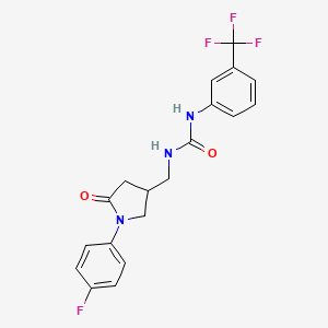 molecular formula C19H17F4N3O2 B2848391 1-((1-(4-Fluorophenyl)-5-oxopyrrolidin-3-yl)methyl)-3-(3-(trifluoromethyl)phenyl)urea CAS No. 955237-46-4