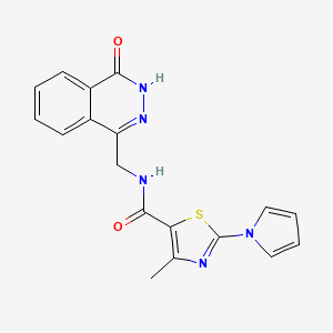 molecular formula C18H15N5O2S B2848397 4-methyl-N-((4-oxo-3,4-dihydrophthalazin-1-yl)methyl)-2-(1H-pyrrol-1-yl)thiazole-5-carboxamide CAS No. 1226450-15-2