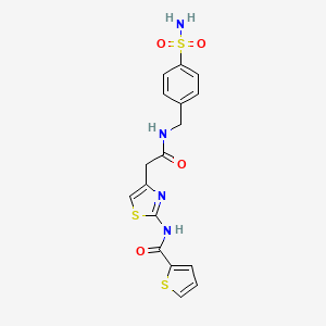 molecular formula C17H16N4O4S3 B2848409 N-(4-(2-oxo-2-((4-sulfamoylbenzyl)amino)ethyl)thiazol-2-yl)thiophene-2-carboxamide CAS No. 1207001-12-4