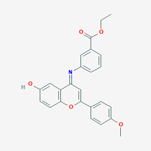 molecular formula C25H21NO5 B284842 ethyl 3-{[6-hydroxy-2-(4-methoxyphenyl)-4H-chromen-4-ylidene]amino}benzoate 