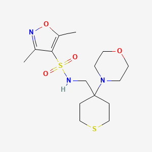 molecular formula C15H25N3O4S2 B2848441 3,5-Dimethyl-N-[(4-morpholin-4-ylthian-4-yl)methyl]-1,2-oxazole-4-sulfonamide CAS No. 2380097-51-6