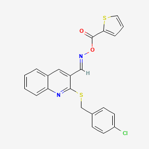 molecular formula C22H15ClN2O2S2 B2848471 N-((E)-{2-[(4-chlorobenzyl)sulfanyl]-3-quinolinyl}methylidene)-N-[(2-thienylcarbonyl)oxy]amine CAS No. 478065-91-7