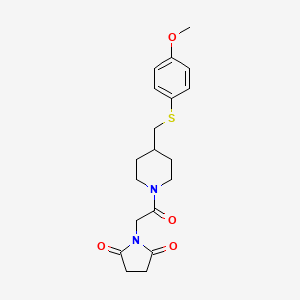 molecular formula C19H24N2O4S B2848472 1-(2-(4-(((4-甲氧基苯基)硫代)甲基哌嗪-1-基)-2-氧代乙基)吡咯啉-2,5-二酮 CAS No. 1421507-15-4