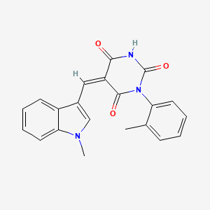 molecular formula C21H17N3O3 B2848487 (5Z)-5-[(1-methylindol-3-yl)methylidene]-1-(2-methylphenyl)-1,3-diazinane-2,4,6-trione CAS No. 313232-14-3