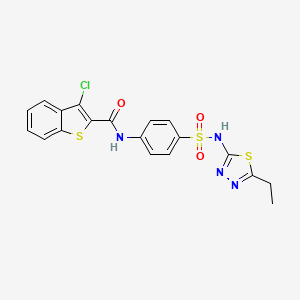 molecular formula C19H15ClN4O3S3 B2848490 3-氯-N-(4-(N-(5-乙基-1,3,4-噻二唑-2-基)磺酰基)苯基)苯并[b]噻吩-2-甲酰胺 CAS No. 303035-32-7