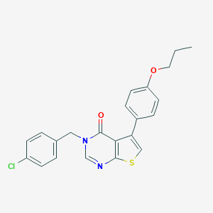 molecular formula C22H19ClN2O2S B284850 3-(4-chlorobenzyl)-5-(4-propoxyphenyl)thieno[2,3-d]pyrimidin-4(3H)-one 
