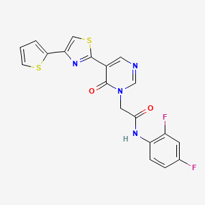 molecular formula C19H12F2N4O2S2 B2848528 N~1~-(2,4-二氟苯基)-2-[6-氧代-5-[4-(2-噻吩基)-1,3-噻唑-2-基]-1(6H)-嘧啶基]乙酰胺 CAS No. 1251597-99-5