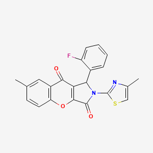 molecular formula C22H15FN2O3S B2848536 1-(2-氟苯基)-7-甲基-2-(4-甲基噻唑-2-基)-1,2-二氢咯吩并[2,3-c]吡咯-3,9-二酮 CAS No. 846587-48-2