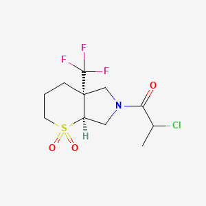 molecular formula C11H15ClF3NO3S B2848548 1-[(4As,7aS)-1,1-dioxo-4a-(trifluoromethyl)-2,3,4,5,7,7a-hexahydrothiopyrano[2,3-c]pyrrol-6-yl]-2-chloropropan-1-one CAS No. 2411183-42-9