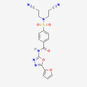molecular formula C19H16N6O5S B2848552 4-[bis(2-cyanoethyl)sulfamoyl]-N-[5-(furan-2-yl)-1,3,4-oxadiazol-2-yl]benzamide CAS No. 851095-28-8