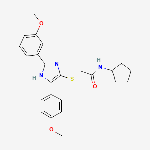 molecular formula C24H27N3O3S B2848560 N-cyclopentyl-2-{[2-(3-methoxyphenyl)-5-(4-methoxyphenyl)-1H-imidazol-4-yl]thio}acetamide CAS No. 901258-30-8