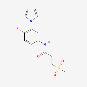 molecular formula C15H15FN2O3S B2848568 3-Ethenylsulfonyl-N-(4-fluoro-3-pyrrol-1-ylphenyl)propanamide CAS No. 2224390-26-3