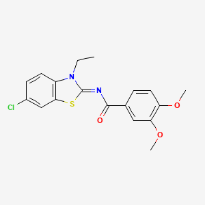 molecular formula C18H17ClN2O3S B2848578 (E)-N-(6-chloro-3-ethylbenzo[d]thiazol-2(3H)-ylidene)-3,4-dimethoxybenzamide CAS No. 865544-11-2
