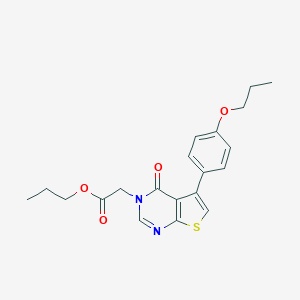 molecular formula C20H22N2O4S B284860 propyl (4-oxo-5-(4-propoxyphenyl)thieno[2,3-d]pyrimidin-3(4H)-yl)acetate 