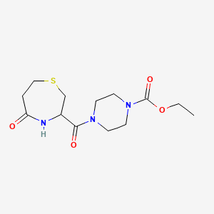 molecular formula C13H21N3O4S B2848607 Ethyl 4-(5-oxo-1,4-thiazepane-3-carbonyl)piperazine-1-carboxylate CAS No. 1396556-65-2