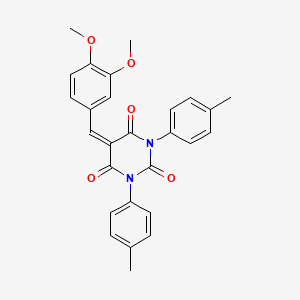molecular formula C27H24N2O5 B2848608 5-[(3,4-Dimethoxyphenyl)methylidene]-1,3-bis(4-methylphenyl)-1,3-diazinane-2,4,6-trione CAS No. 299420-35-2