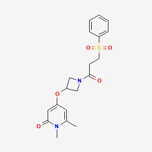 molecular formula C19H22N2O5S B2848620 1,6-dimethyl-4-((1-(3-(phenylsulfonyl)propanoyl)azetidin-3-yl)oxy)pyridin-2(1H)-one CAS No. 2034273-21-5