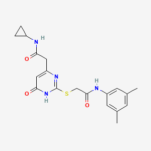 molecular formula C19H22N4O3S B2848626 N-cyclopropyl-2-(2-((2-((3,5-dimethylphenyl)amino)-2-oxoethyl)thio)-6-oxo-1,6-dihydropyrimidin-4-yl)acetamide CAS No. 1105217-48-8