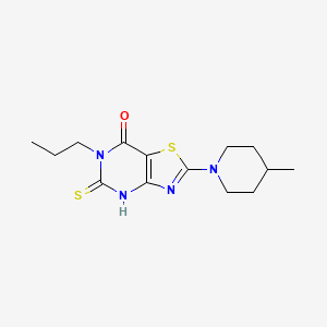 molecular formula C14H20N4OS2 B2848635 2-(4-methylpiperidin-1-yl)-6-propyl-5-thioxo-5,6-dihydro[1,3]thiazolo[4,5-d]pyrimidin-7(4H)-one CAS No. 1334491-99-4