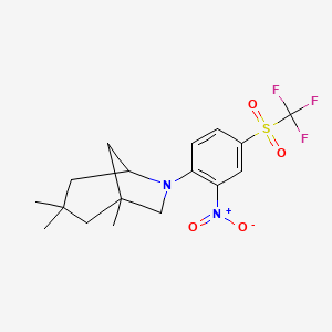 molecular formula C17H21F3N2O4S B2848643 1,3,3-Trimethyl-6-(2-nitro-4-((trifluoromethyl)sulfonyl)phenyl)-6-azabicyclo[3.2.1]octane CAS No. 501111-44-0