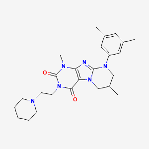 molecular formula C25H34N6O2 B2848651 9-(3,5-dimethylphenyl)-1,7-dimethyl-3-(2-(piperidin-1-yl)ethyl)-6,7,8,9-tetrahydropyrimido[2,1-f]purine-2,4(1H,3H)-dione CAS No. 843670-98-4