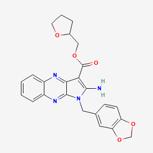 molecular formula C24H22N4O5 B2848653 (tetrahydrofuran-2-yl)methyl 2-amino-1-(benzo[d][1,3]dioxol-5-ylmethyl)-1H-pyrrolo[2,3-b]quinoxaline-3-carboxylate CAS No. 845899-60-7