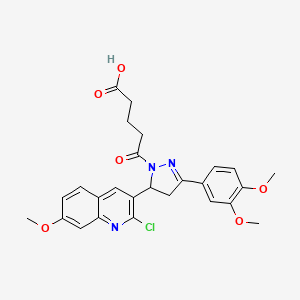molecular formula C26H26ClN3O6 B2848655 5-[5-(2-chloro-7-methoxyquinolin-3-yl)-3-(3,4-dimethoxyphenyl)-4,5-dihydro-1H-pyrazol-1-yl]-5-oxopentanoic acid CAS No. 442649-51-6