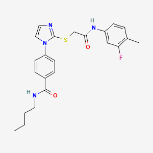 molecular formula C23H25FN4O2S B2848660 N-丁基-4-(2-((2-((3-氟-4-甲基苯基)氨基)-2-氧乙基)硫)-1H-咪唑-1-基)苯甲酰胺 CAS No. 1207039-96-0